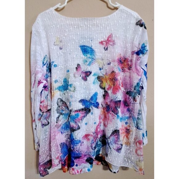 Jess & Jane 1X Long Sleeve Boat Neck Multicolor Butterfly Print Layered Top - Picture 3 of 9